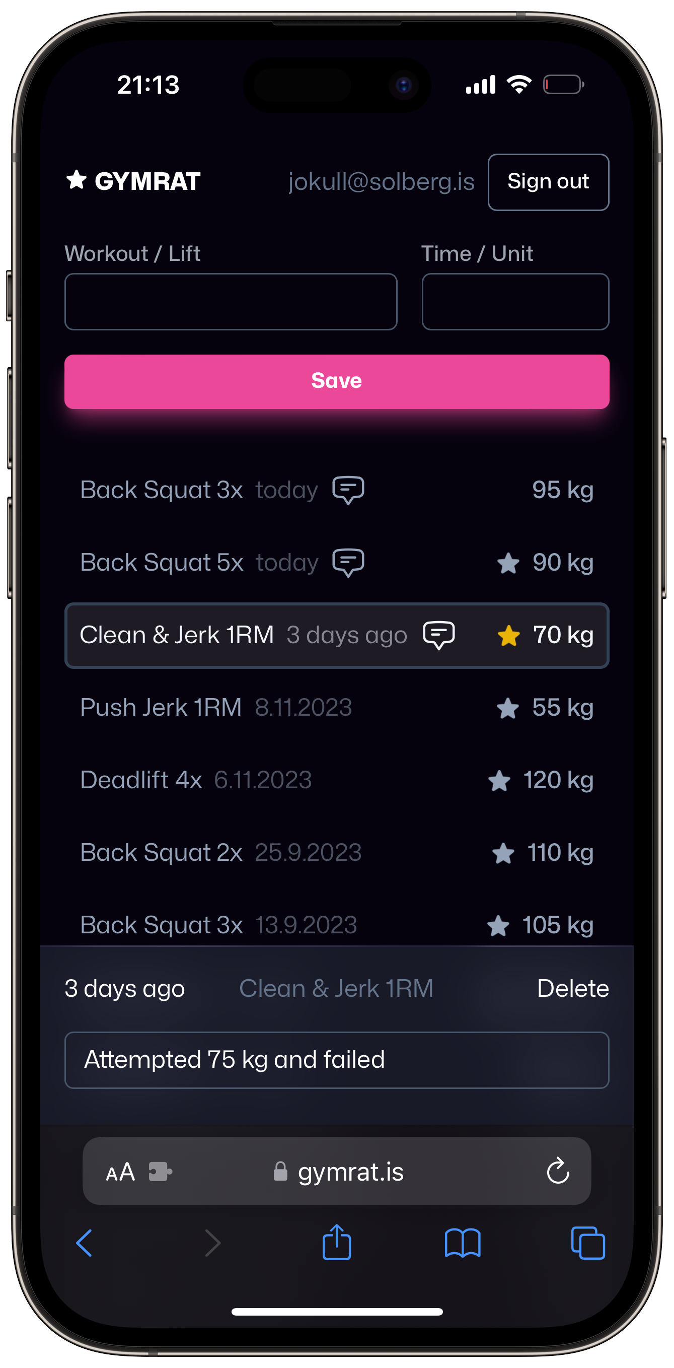 iPhone device with Gymrat web UI